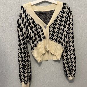 SHEIN Black and Cream Houndstooth Cardigan